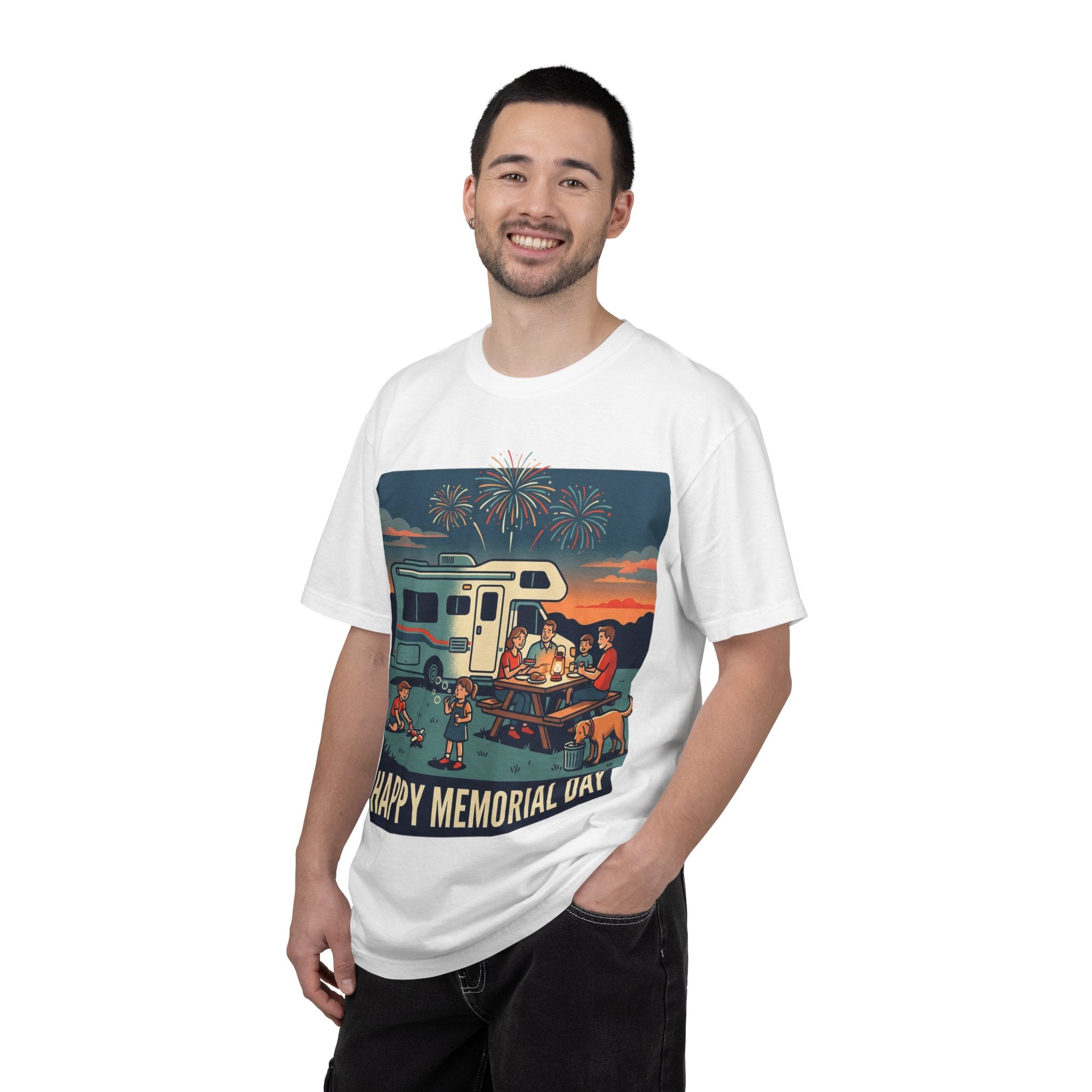 Memorial Day RV Camping T-Shirt – "Happy Memorial Day" Family Campfire Design