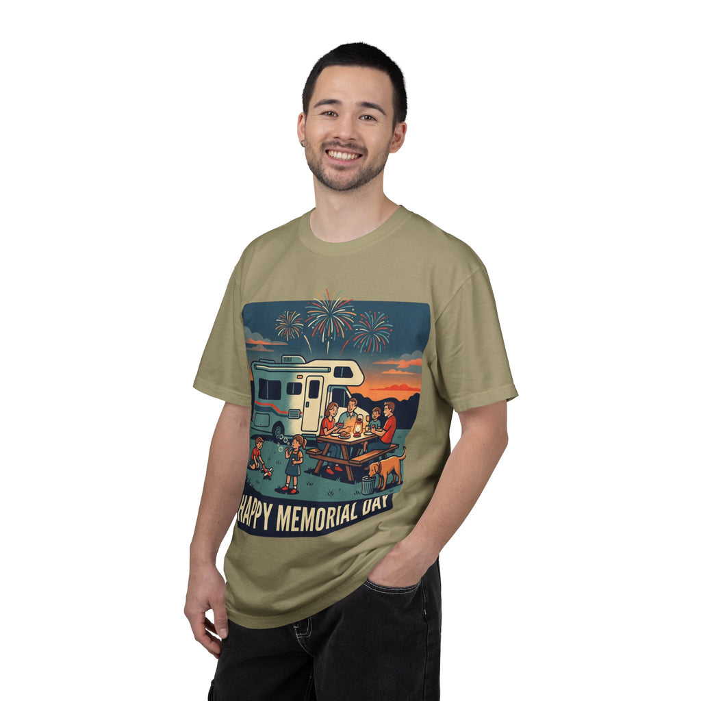 Memorial Day RV Camping T-Shirt – "Happy Memorial Day" Family Campfire Design