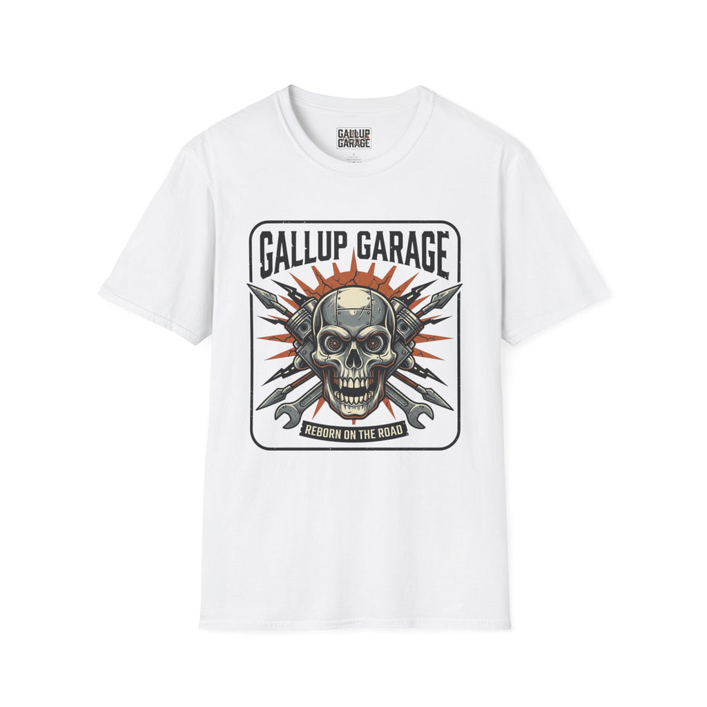 Gallup Garage Skull Tee — Vintage Automotive Mechanic T‑Shirt