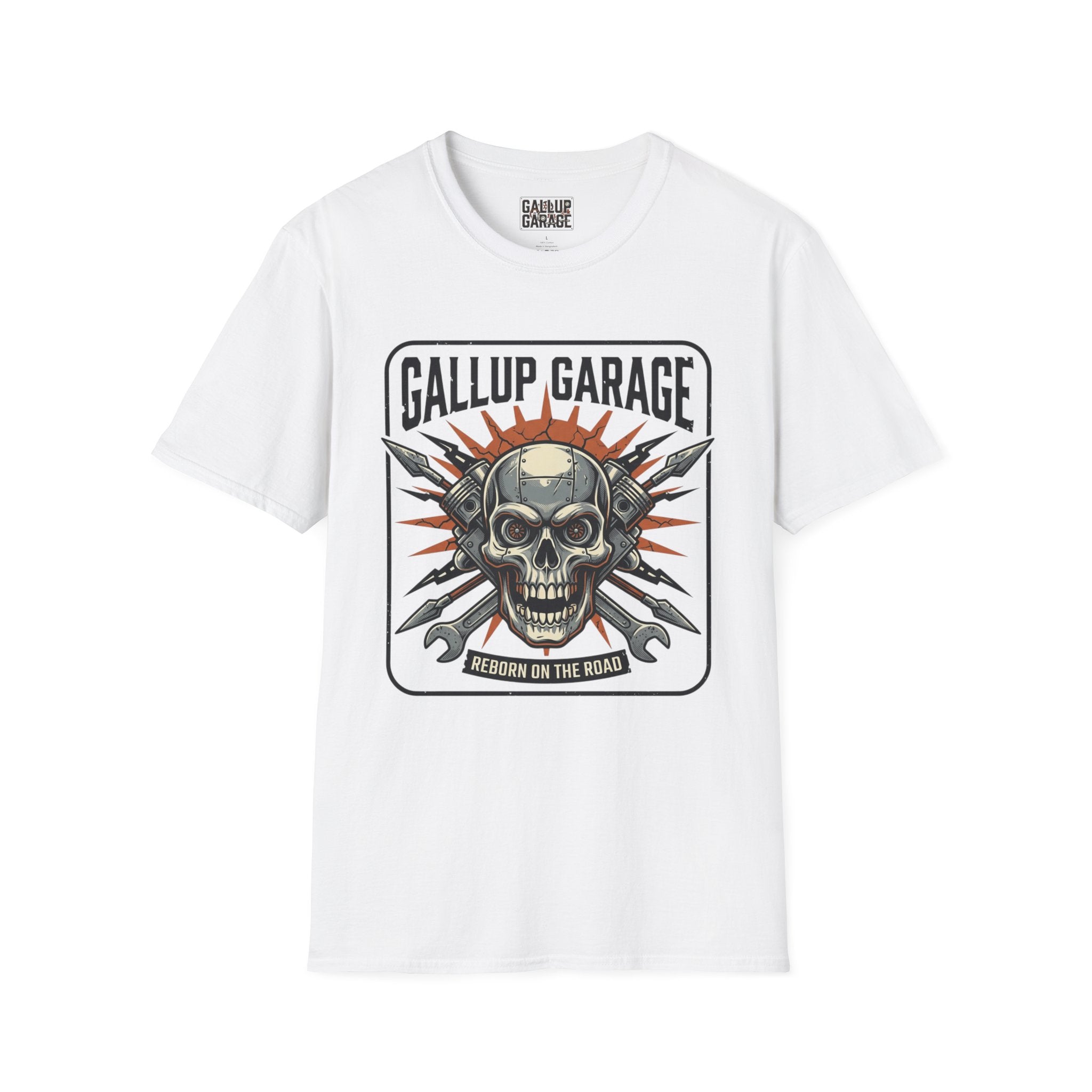 Gallup Garage Skull Tee — Vintage Automotive Mechanic T‑Shirt
