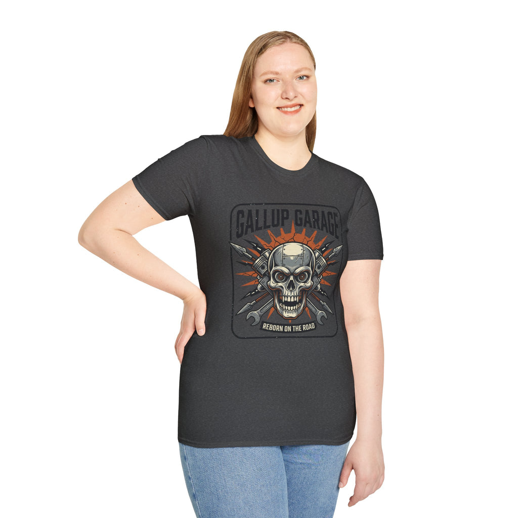 Gallup Garage Skull Tee — Vintage Automotive Mechanic T‑Shirt