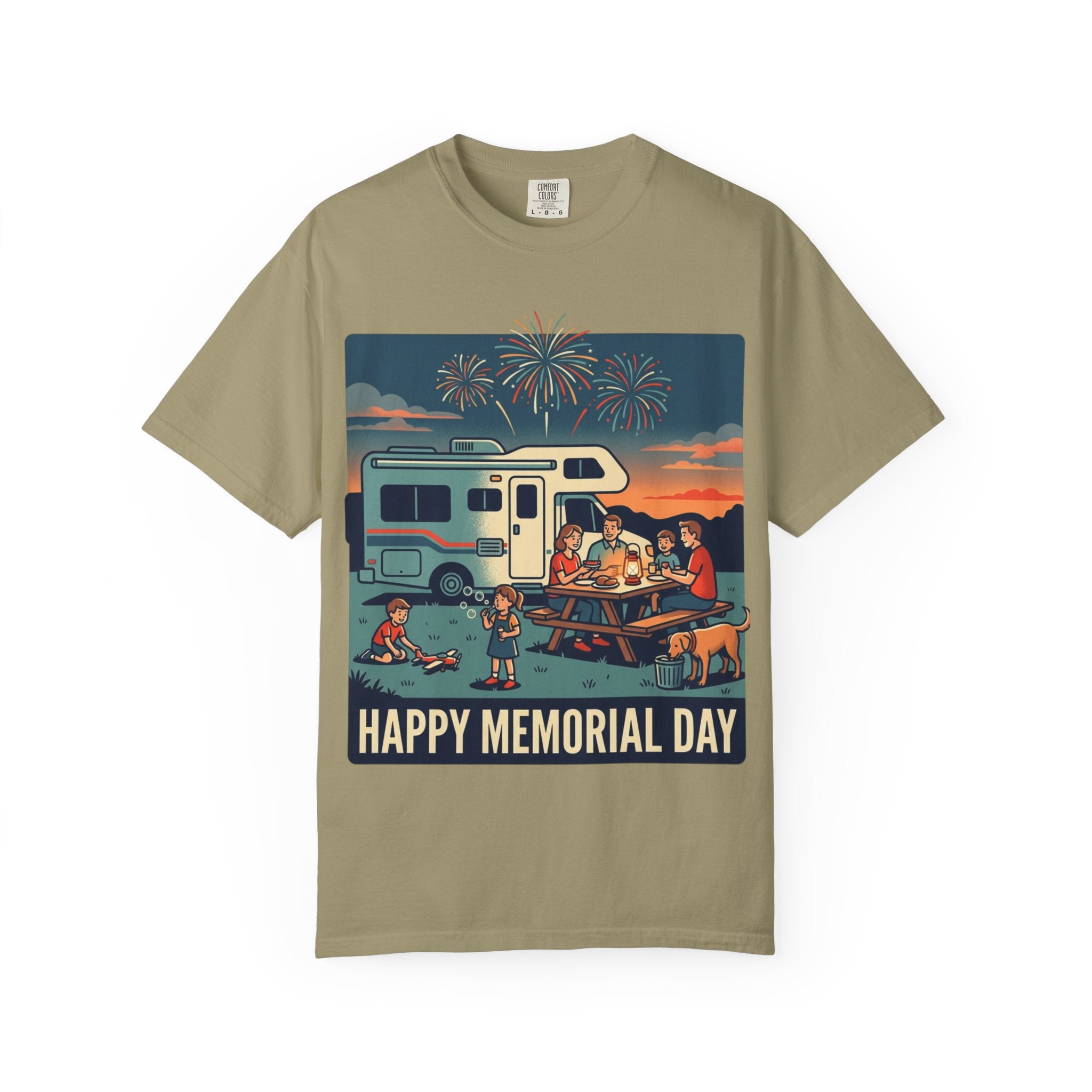 Memorial Day RV Camping T-Shirt – "Happy Memorial Day" Family Campfire Design