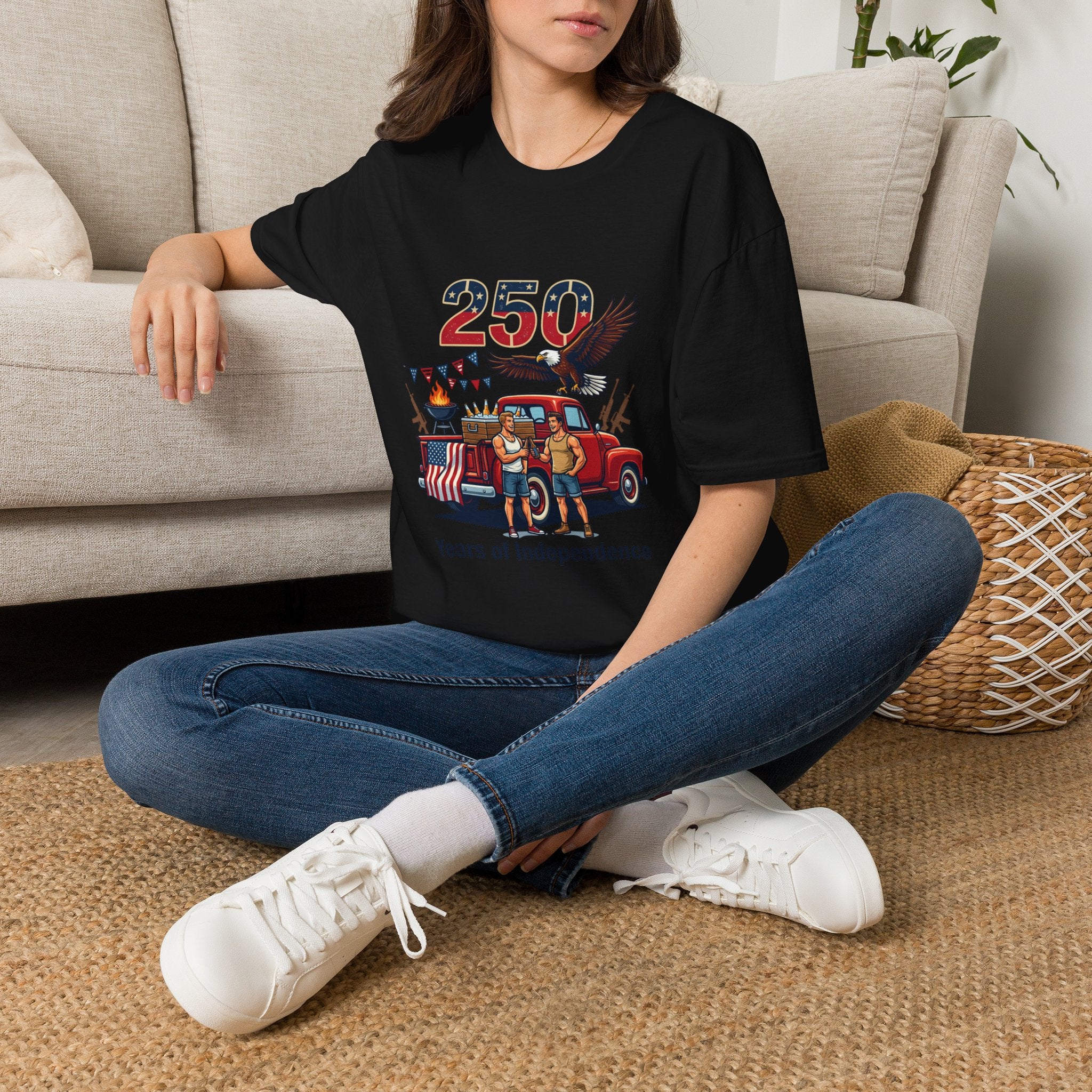 250 Years of Independence T-Shirt — Patriotic Eagle & Vintage Truck Fourth of July Tee