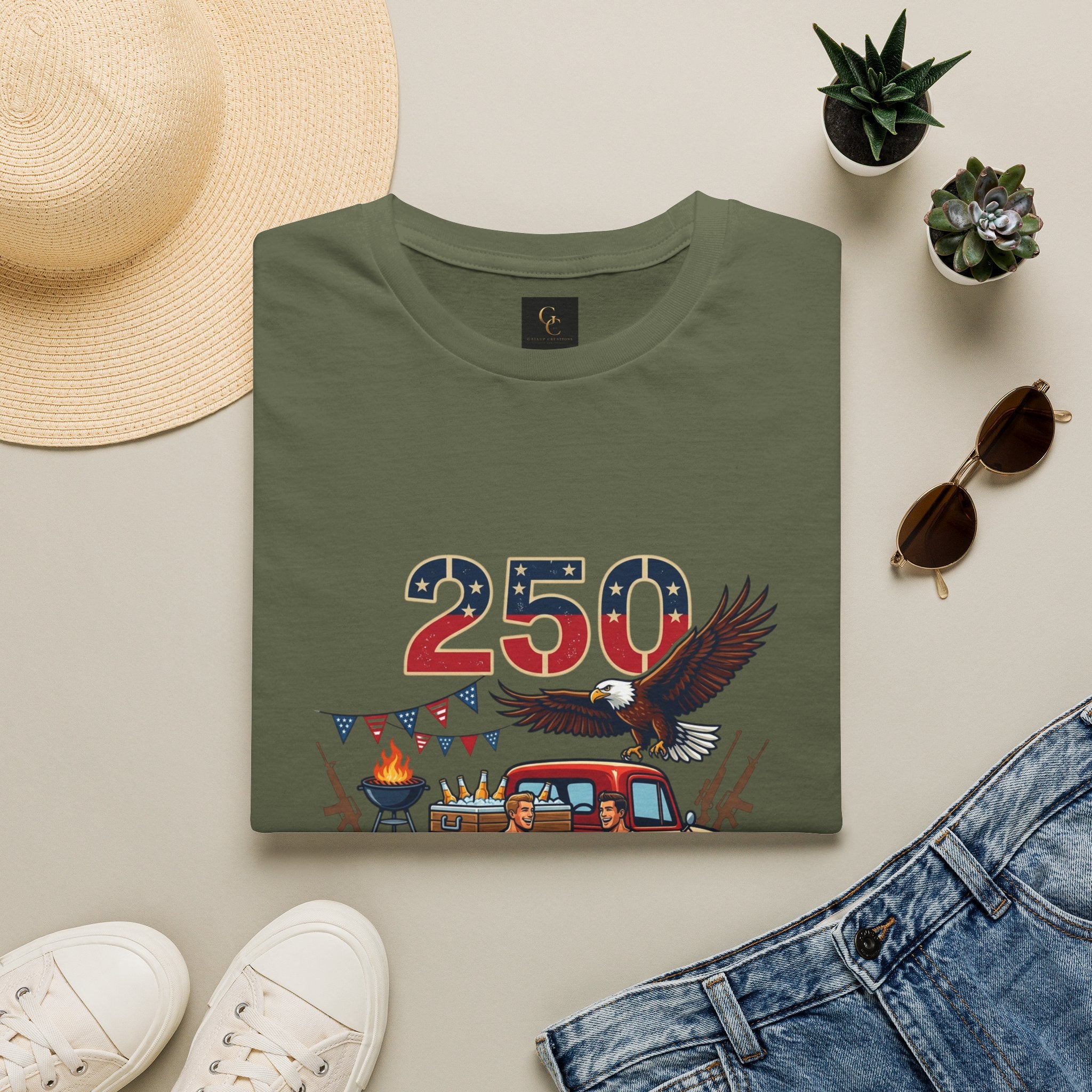 250 Years of Independence T-Shirt — Patriotic Eagle & Vintage Truck Fourth of July Tee
