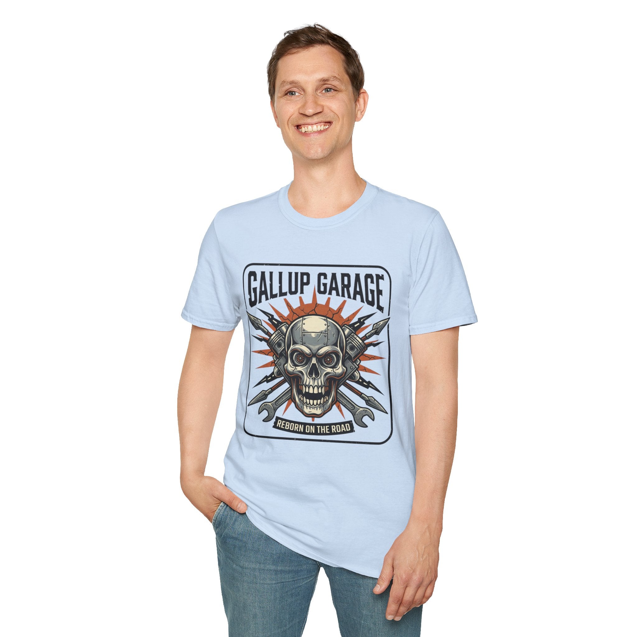 Gallup Garage Skull Tee — Vintage Automotive Mechanic T‑Shirt