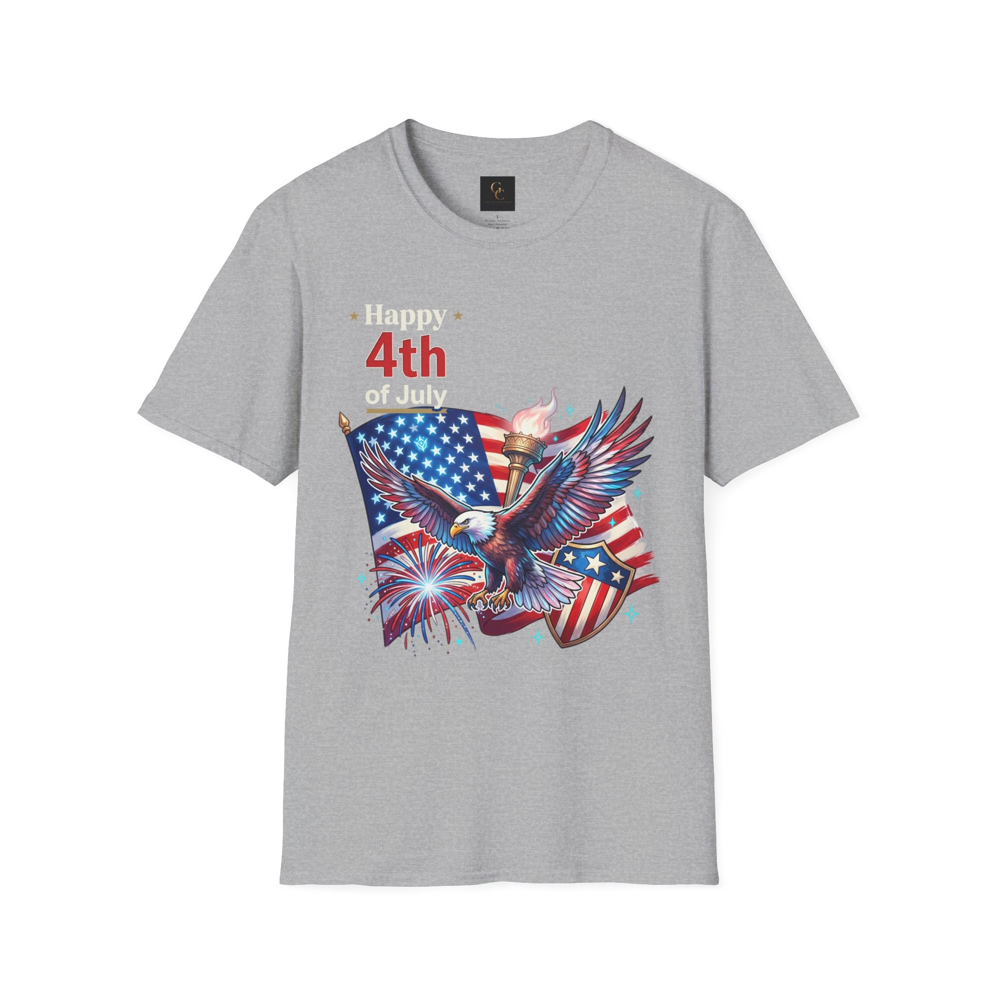 4th of July Eagle T-Shirt — American Flag, Torch & Fireworks Patriotic Tee