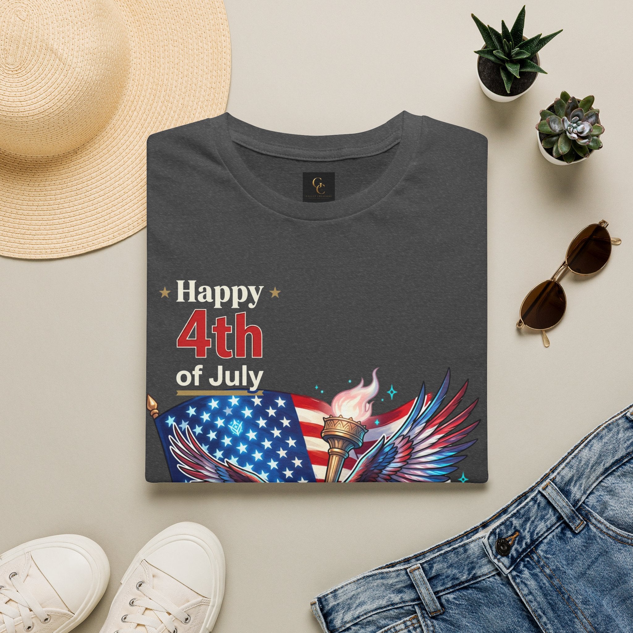 4th of July Eagle T-Shirt — American Flag, Torch & Fireworks Patriotic Tee