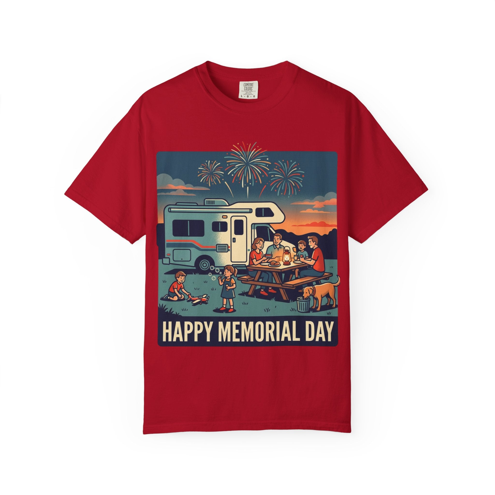 Memorial Day RV Camping T-Shirt – "Happy Memorial Day" Family Campfire Design
