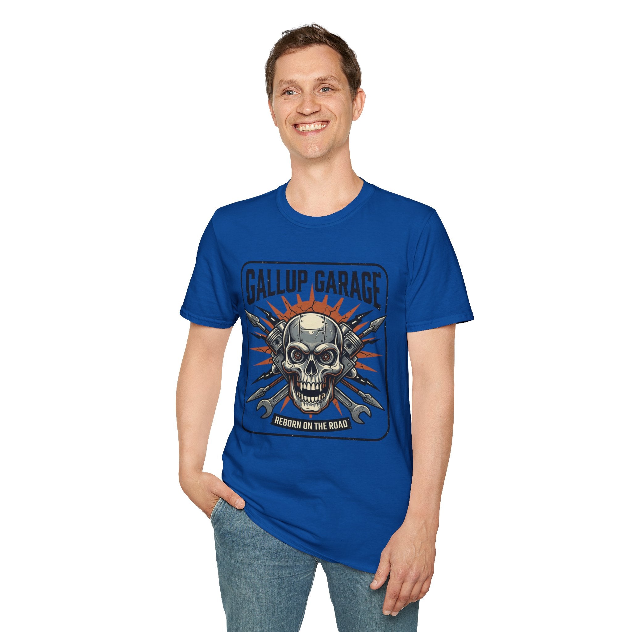 Gallup Garage Skull Tee — Vintage Automotive Mechanic T‑Shirt