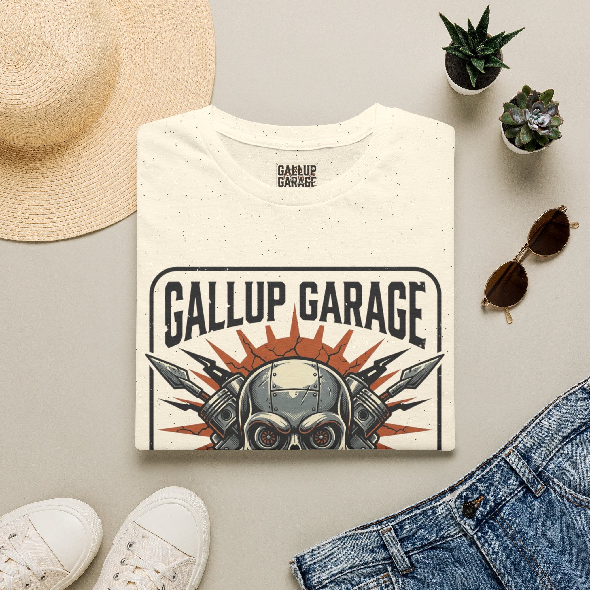 Gallup Garage Skull Tee — Vintage Automotive Mechanic T‑Shirt